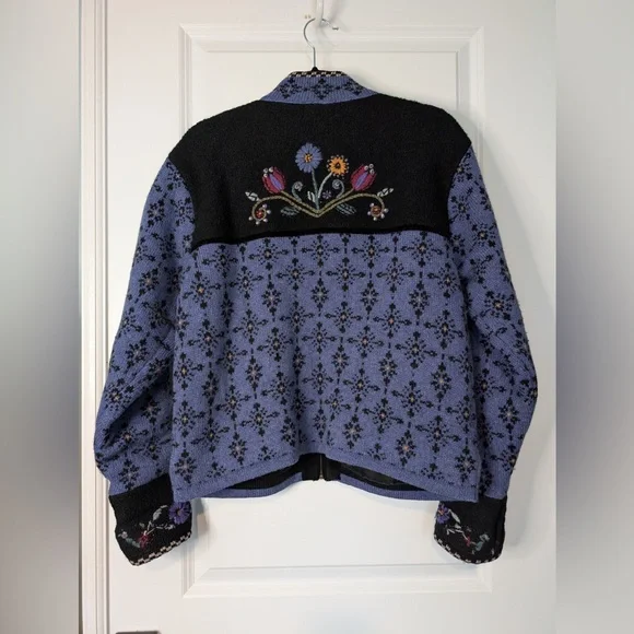 Vintage Icelandic Design Sweater Wool Nordic Embroidered Full Zip Lined Small - Picture 2 of 12